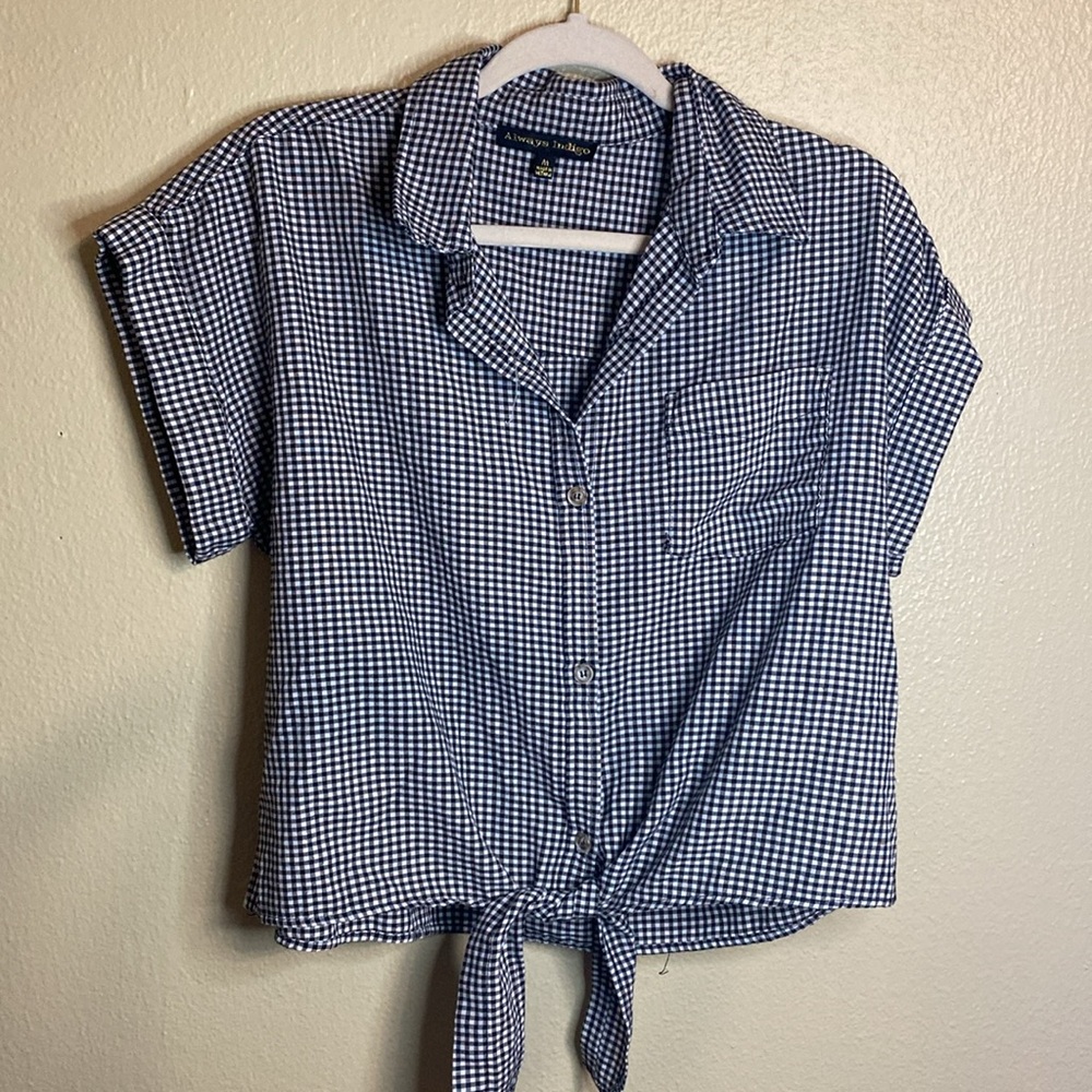 Gingham Tie Front Blouse